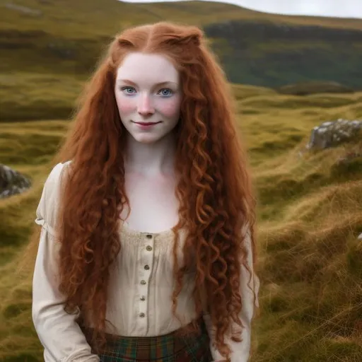 Lass from scotland in 18th century,red curly long ha... | OpenArt