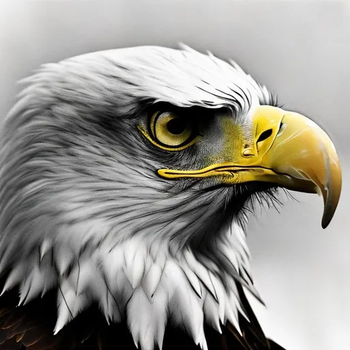 Prompt: A eagle was colour in black and white and eyes was raibow in colour
