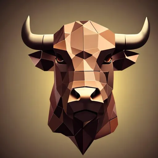 Prompt: Brown Bull polygon art style background is black 