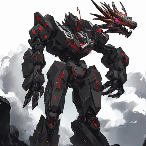 Prompt: Big robot with Black diamond dragon 