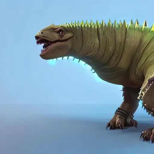 Prompt: Ankylosaurus, large spikes, tail mid swing, clear render 