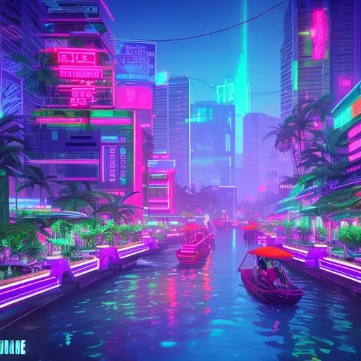 Prompt: Vietnamese water lock, synthwave theme