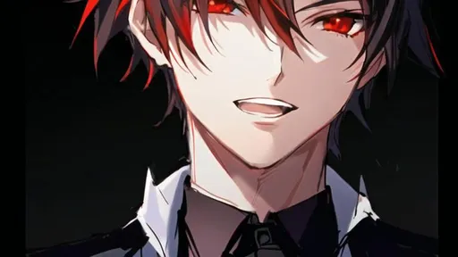 Prompt: Damien (male) (short black hair) (red eyes)