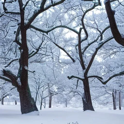 Prompt: Snowing tree middle forest