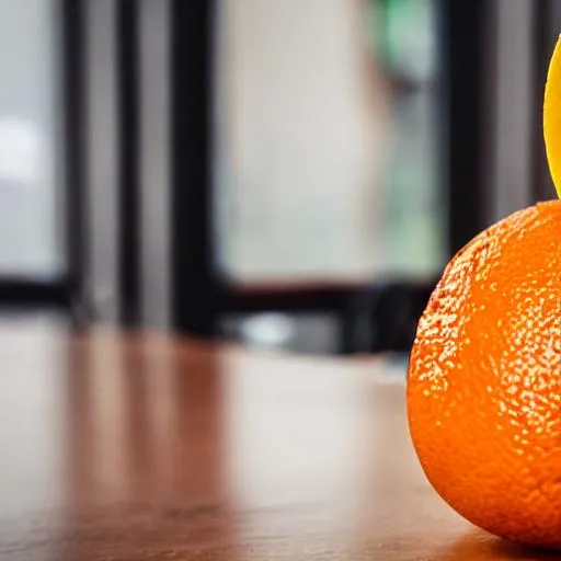 Prompt: a close-up photo of a straw poking into an orange, which drips orange juice into a glass cup, photo, 4K