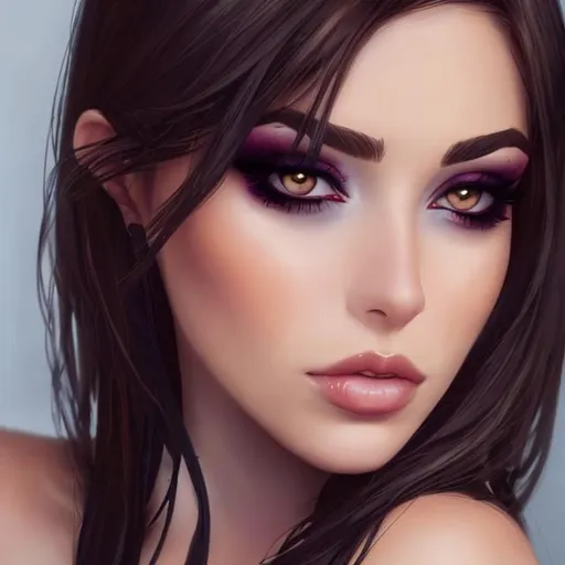 Prompt: Beautiful brunette woman with smokey eye makeup portrait 