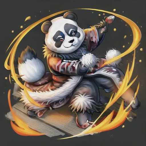 Prompt: kunfu panda dress like a sekiro, 2d, cartoon