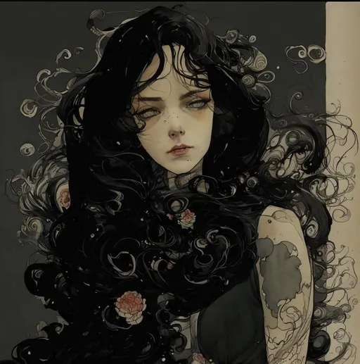 Prompt: A solitary figure stands against a backdrop of swirling chaos Beautiful woman Art by Kaethe Butcher, Randolph Caldecott and J. Scott Campbell. 3d, extremely detailed, intricate, higher definition, watercolor