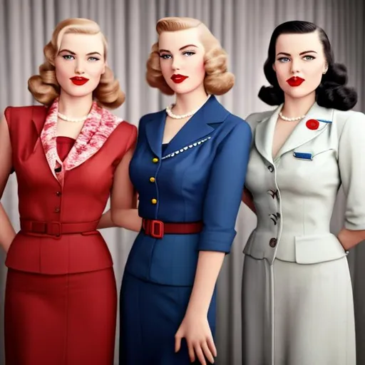 Prompt: Two females one blond one brunette 1940s politicians