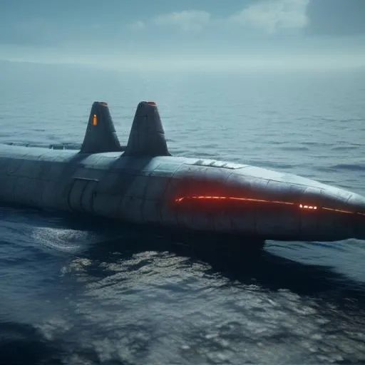 Prompt: Underwater Nuclear submarine shaped like shark, orange eyes, soft smooth lighting, soft colors, 100mm lens, 3d blender render