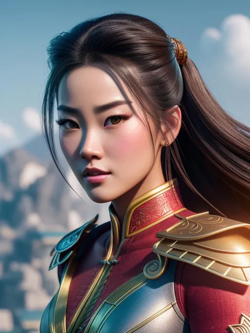 Prompt: super detailed full length lifelike illustration, intricately detailed, hyper realistic, beautiful highly detailed face, character design high octane, octane render, DSLR super resolution, dramatic lighting, very large muscles, dressed as a ((sexy)) super hero, Mulan,
slim and tall