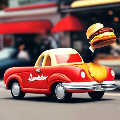 Prompt: Hamburgler driving a hamburger car