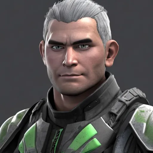 Prompt: A male earthquake that's a rogue that has gray skin dark gray hair green eyes his age is 25
