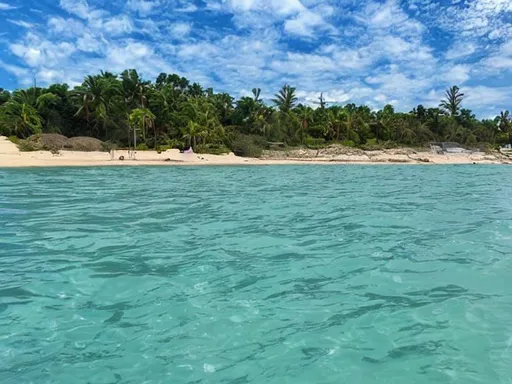 Prompt: View from the water to the beach , without people