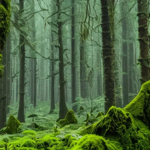 Prompt: beautiful forest to put in the background, with a little moss and thick trees