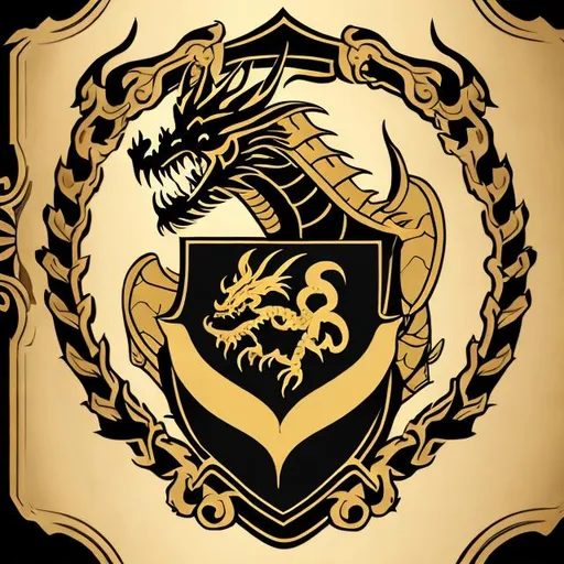 Prompt: Make a family crest that has a western style dragon on it, gold background, silver border and a motto that says "Fortune favors the Intelligent" 