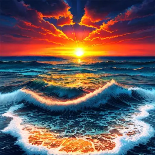 Prompt: ocean, evening, dreamcore, beautiful sunset with sunrays, super detalled, realistic