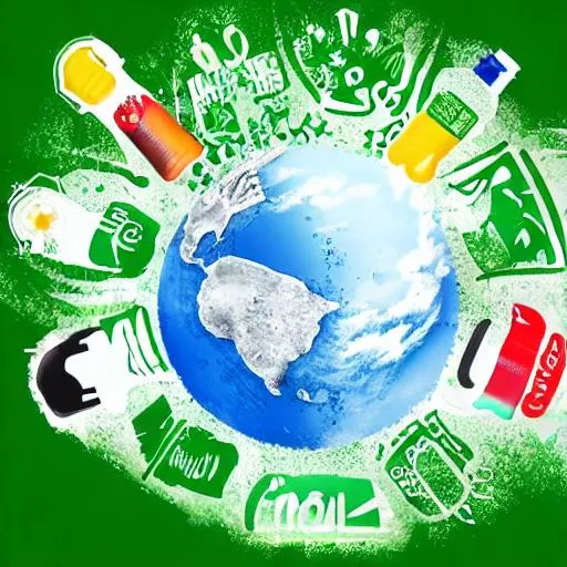 Prompt: World Environment day 
Remove plastic bottles, bags concept Art
