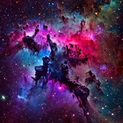 Prompt: A Nebula with deep blue and pink colors along with other colors that relate