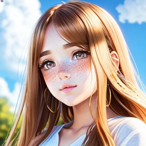 Prompt: full body picture of 1 girl, with brown long hair, add freckles on her face, Ultrarealistic hair strings, golden eyes, beautiful eyes, detail, kawaii face, cute, correct anatomy, cumulonimbus clouds, lighting, detailed sky, garden, pastel mix, orange model mix, stable diffusion, pastel mix, Lora, add face details, eyelashes, oil painting, masterpiece, Dynamic range photo, UHD quality, true color, vivid display, Real Renaissance art, oil painting, HDR, 64K pixels, Super AMOLED display, High Contrast, Lord of the rings, Game of Thrones, golden light, angel, details on face, details on background, ultrarealistic fantasy background, 