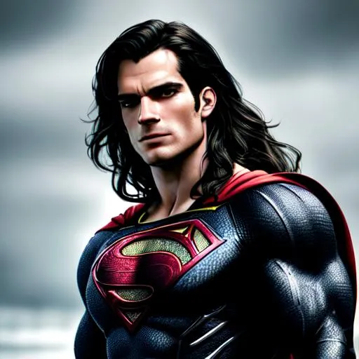 Prompt: "Henry Cavill as long hair, black suit superman, 334k, insanely detailed, insanely realistic, insane details,  hyper detail, high detail, athletic body, high cheekbones, detailed face.ultra realistic, full body and face focus, intricate details, exceptional detail, fantasy, ethereal lighting, hyper sharp, sharp focus, photorealistic portrait, detailed face, highly detailed, realistic, hyper realistic, colorful, Ultra realistic, , Highly detailed photo realistic digital artwork. High definition. Face by Tom Bagshaw and art by Sakimichan, Android Jones" and tom bagshaw, Biggals, unreal engine 5, VQGAN+CLIP