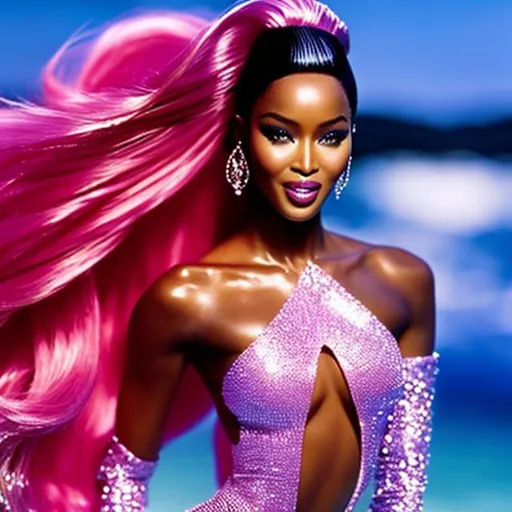 Prompt: Naomi Campbell as Barbie Mermaid