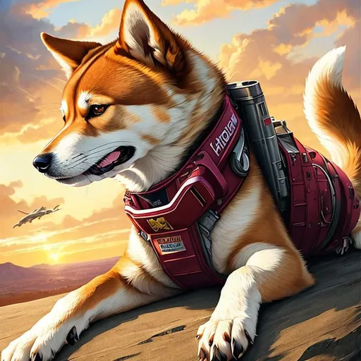 Prompt: Poster art, high-quality high-detail highly-detailed breathtaking hero ((by Aleksi Briclot and Stanley Artgerm Lau)) - ((dog )), full Shiba Inu dog rolling over, dog mech suit, mech armour for a dog, dog face, Shiba Inu dog ,  rider has magenta suit, UHD, 64k, full form, dog helmet, detailed carbon fibre, black, baby blue, magenta rider, and ultra white mech suit, 8k mech helmet, detailed glowing chest emblem, detailed mech futuristic full body, highly detailed dog fur, with mech armor, add some blue, leash, urban setting ,carbon fibre helmet, magenta mech armor, blue eyes , detailed skin, detailed mech armour, full body, futuristic mech armor, wearing mech armour suit, 8k,  full form, detailed forest wilderness setting, full form, epic, 8k HD, ice, fire, luminescence , sharp focus, ultra realistic clarity. Hyper realistic, Detailed face, portrait, realistic, close to perfection, more black in the armour, full body, high quality cell shaded illustration, ((full body)), dynamic pose, perfect anatomy, centered, freedom, soul, blonde long hair, approach to perfection, cell shading, 8k , cinematic dramatic atmosphere, watercolor painting, global illumination, detailed and intricate environment, artstation, concept art, fluid and sharp focus, volumetric lighting, cinematic lighting, 
