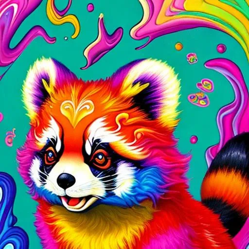Prompt: lisa frank styled surrealism painting,  red pandas, detailed, entertaining, colorful and vibrant