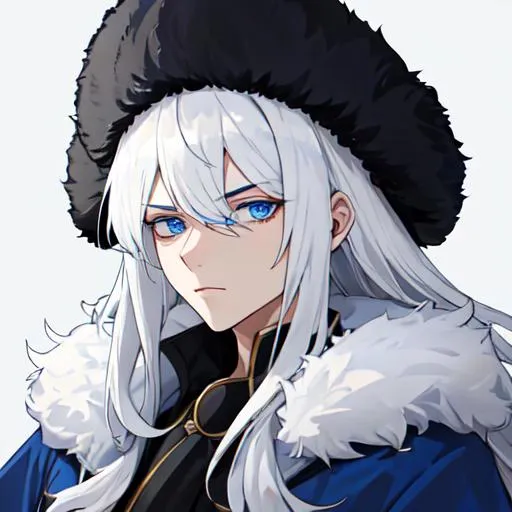 Prompt: Russia as a male human, 8k, UHD,  highly detailed, white hair, blue eyes, wearing a fluffy giant jacket and a ushanka, wearing an eye patch, close up