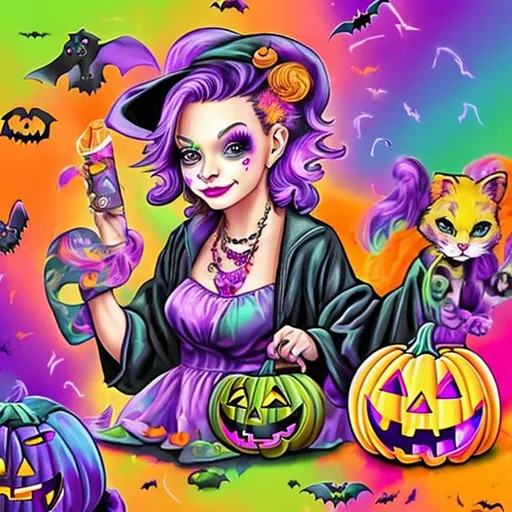 Prompt: Halloween  in the style of Lisa frank