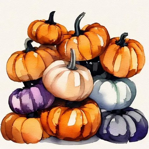 Prompt: small pile of pumpkins in watercolor style with empty background
