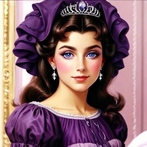 Prompt: European princess wearing purple, facial closeup