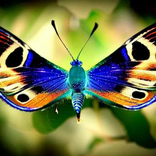 Prompt: Peacock butterfly, macro photography