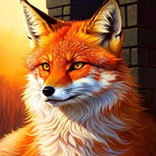 Prompt: (masterpiece, highly detailed oil painting, trending on artstation, best quality:1.5), insanely beautiful portrait of cunning (fox-wolf hybrid) by a lavish stone building, with (rose-gold fur), {wearing a band of golden leaves}, its eyes gleam scarlet-amber, soft light, vibrant colors, sunrise, finely detailed, (sharp expressive intricately detailed eyes:3), frost on face, beautifully defined detailed furry legs, highly detailed shading, slender, (incredibly thick, highly detailed fur:3), highly detailed body, gold aesthetic fur highlights, full body focus, beautifully detailed background, cinematic, 64K, UHD