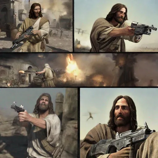 Prompt: Jesus, call of duty, gun