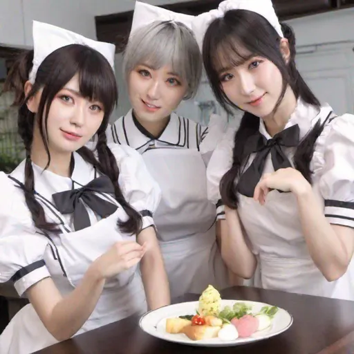 Prompt: Ultra realistic 4k 10 cm  japanese adult maid girls as human pet on mega giant plate