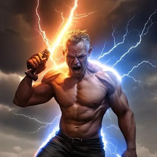 Prompt: Angry God with lighting bolt weapon in hand ultra realistic 