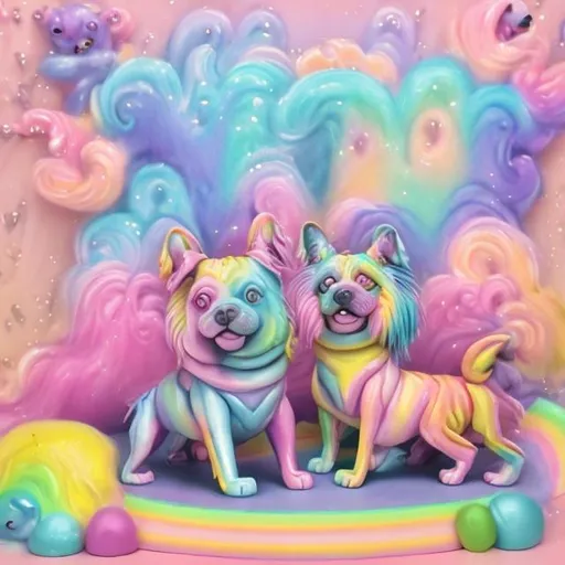 Prompt: Pastel dogs diorama in the style of Lisa frank