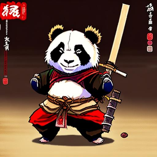 kunfu panda dress like a sekiro, 2d, cartoon