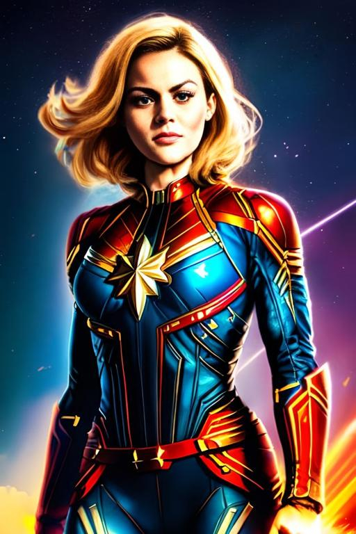 Captain Marvel hovering, low angle | OpenArt