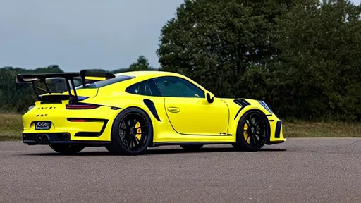 Prompt: Yellow 991.2 Porsche 911 gt2 rs, Perfect, smooth, galaxy, magical planets, neon, stars, night, dark