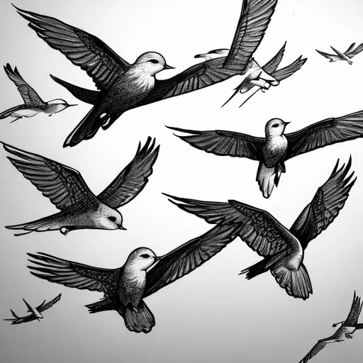 Prompt: Graphic design style drawing of swifts in flight