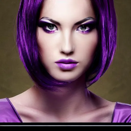 Prompt: Valorant style beautiful women with black wings on back and purple magic, green eyes, brown hair