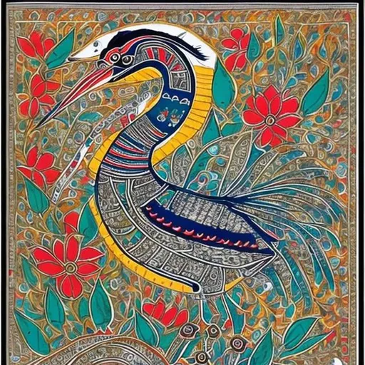 Prompt: madhubani style blue herron

