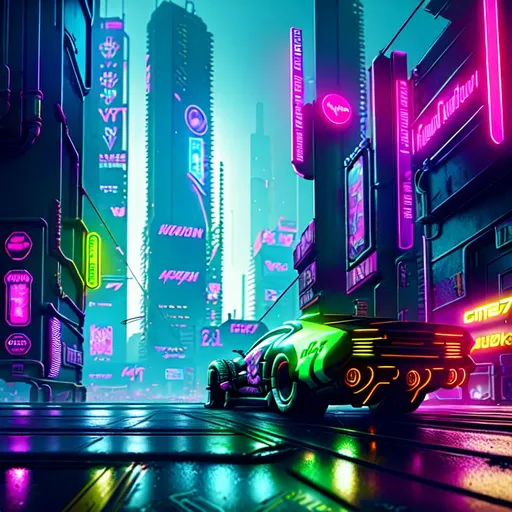 Cyberpunk 2077 , cyborg , neon glass , roads , neon... | OpenArt