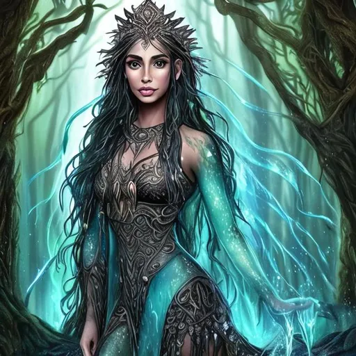 Prompt: Latina forest witch jagar princess water magic 