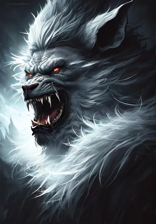 Prompt: UHD, , 8k, high quality, poster art, (( Aleksi Briclot art style)),  large grey troll, snarling, angry, murder, hatred, dark, nighttime, death,  ultra high resolution, light and shading in 8k, ultra defined. 