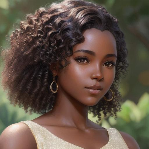 Girl with dark skin, lose bronze curls, clear brown... | OpenArt