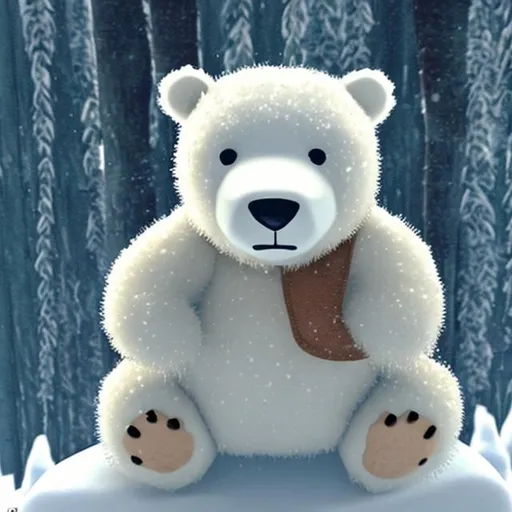 Prompt: Buumi the snowbear. A cartoon bear with the resemblance of a polar bear from the show, "We Bare Bears" but with a freckle on his right cheek.