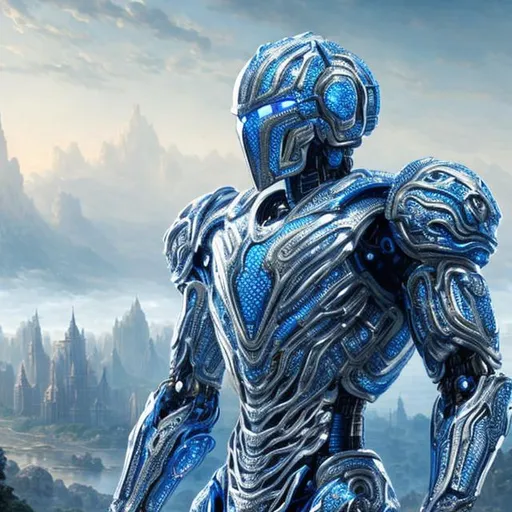 Prompt: full body picture of a futuristic humanoid droid soldier fully covered with gorgeous detailed blue and white plate armor, gorgeous detailed helmet,  complex, detailed, 8K, Full HD, no background.

masterpiece photographic real digital ultra realistic hyperdetailed,  

volumetric lighting maximalist photo illustration 4k, resolution high res intricately detailed complex,

soft focus, digital painting, oil painting, clean art, professional, colorful, rich deep color, concept art, CGI winning award, UHD, HDR, 8K, RPG, UHD render, HDR render, 3D render cinema 4D